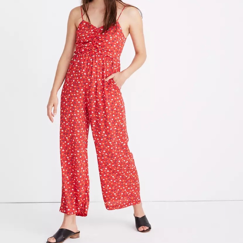 Ruched Wide-Leg Jumpsuit in Prairie Posies